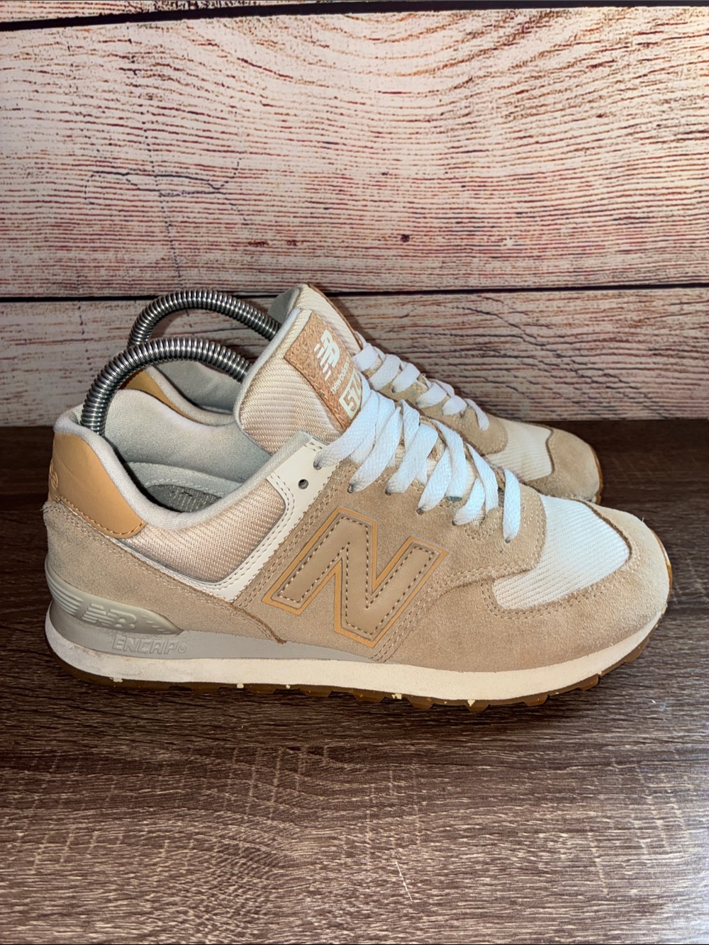 Used New Balance Men’s 6.5 Tan & White 574 Retro Sneaker